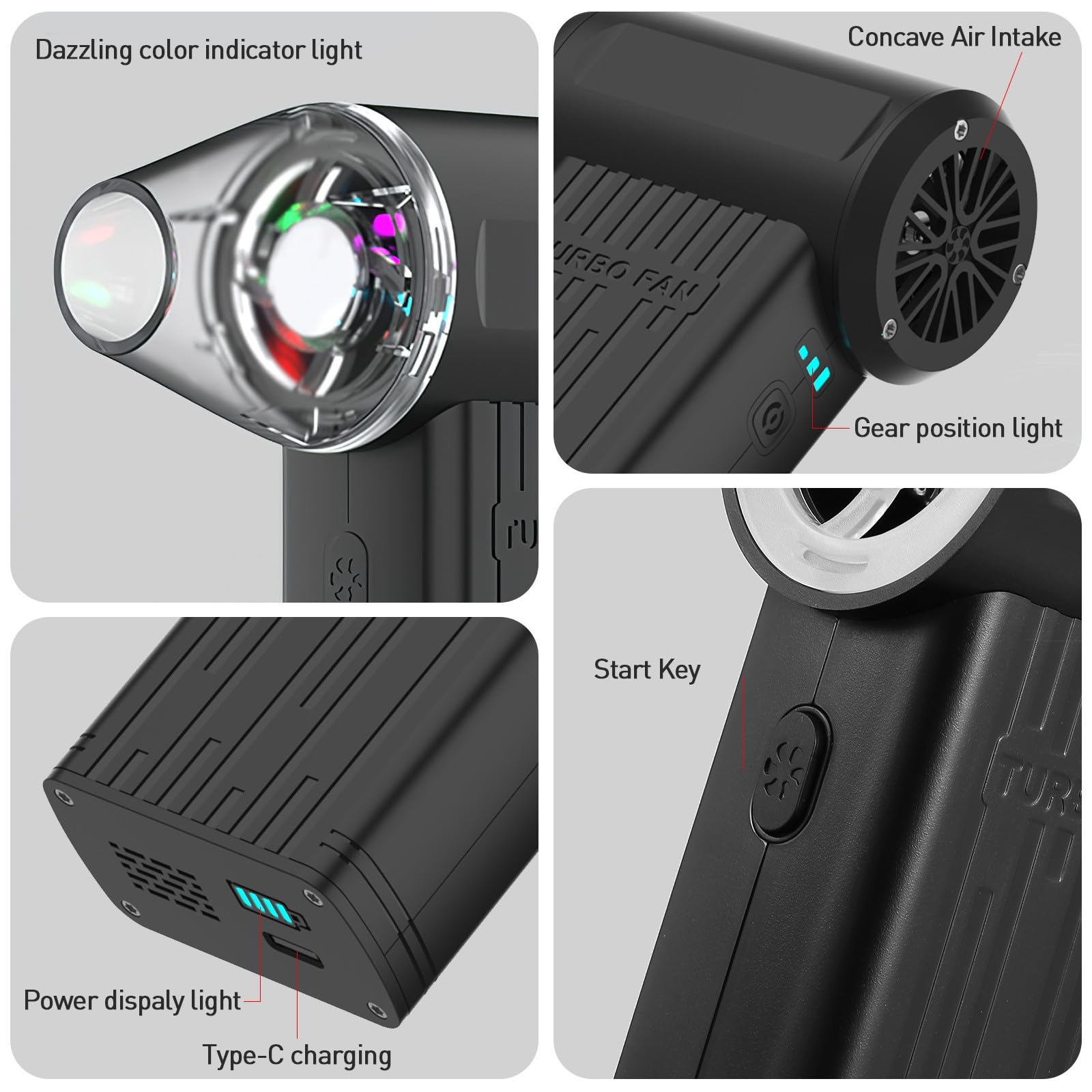 Cabilock Tragbares elektrisches Luftgebläse, kabellos, Handgebläse, leistungsstarker Luftstaubwedel zum Trocknen von Autos, Autopflege, Heimgebrauch