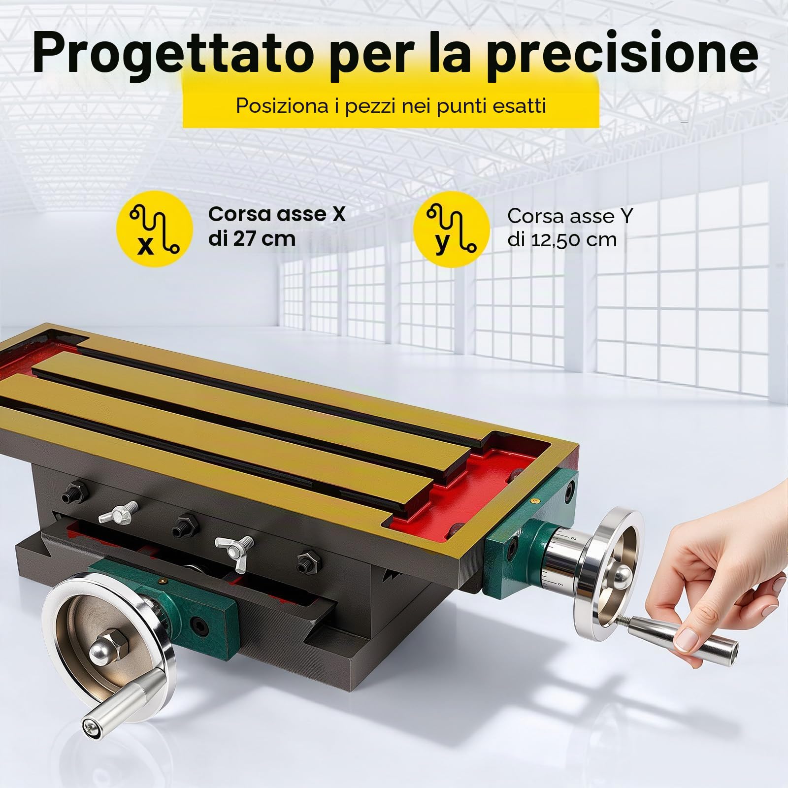 Tavolo a croce XY Tavolo per fresatura Tavolo per foratura Tavolo coordinate Tavolo da lavoro in Ghisa Rosso, Oro, Argento 27cm X 12,5cm Y
