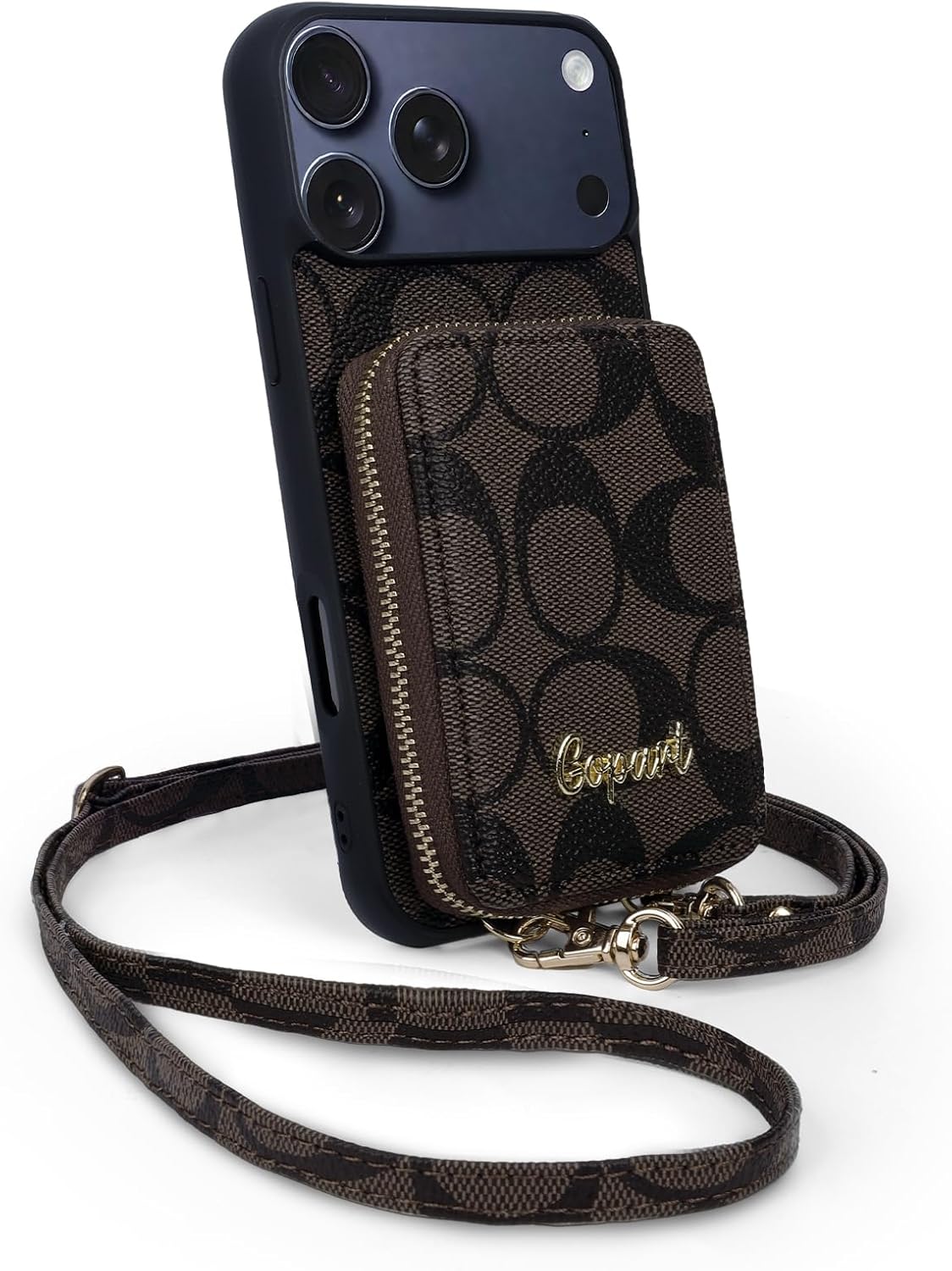 Compatible with iPhone 17 Pro Max Crossbody Wallet Case for Women and Men,Classic luxury PU Leather Zipper Credit Card Holder Slots with Adjustable Lanyard Strap for iPhone 17 Pro Max 6.9 inch Brown