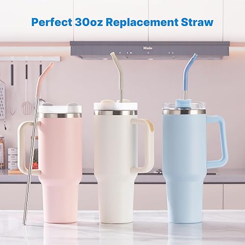 Miniatura 19 de Metal Straw with Silicone Tip for 40oz Stanley Cup, 2 Pcs Stainless Steel Straws Replacement for Stanley 40 oz Adventure Quencher Travel Tumbler
