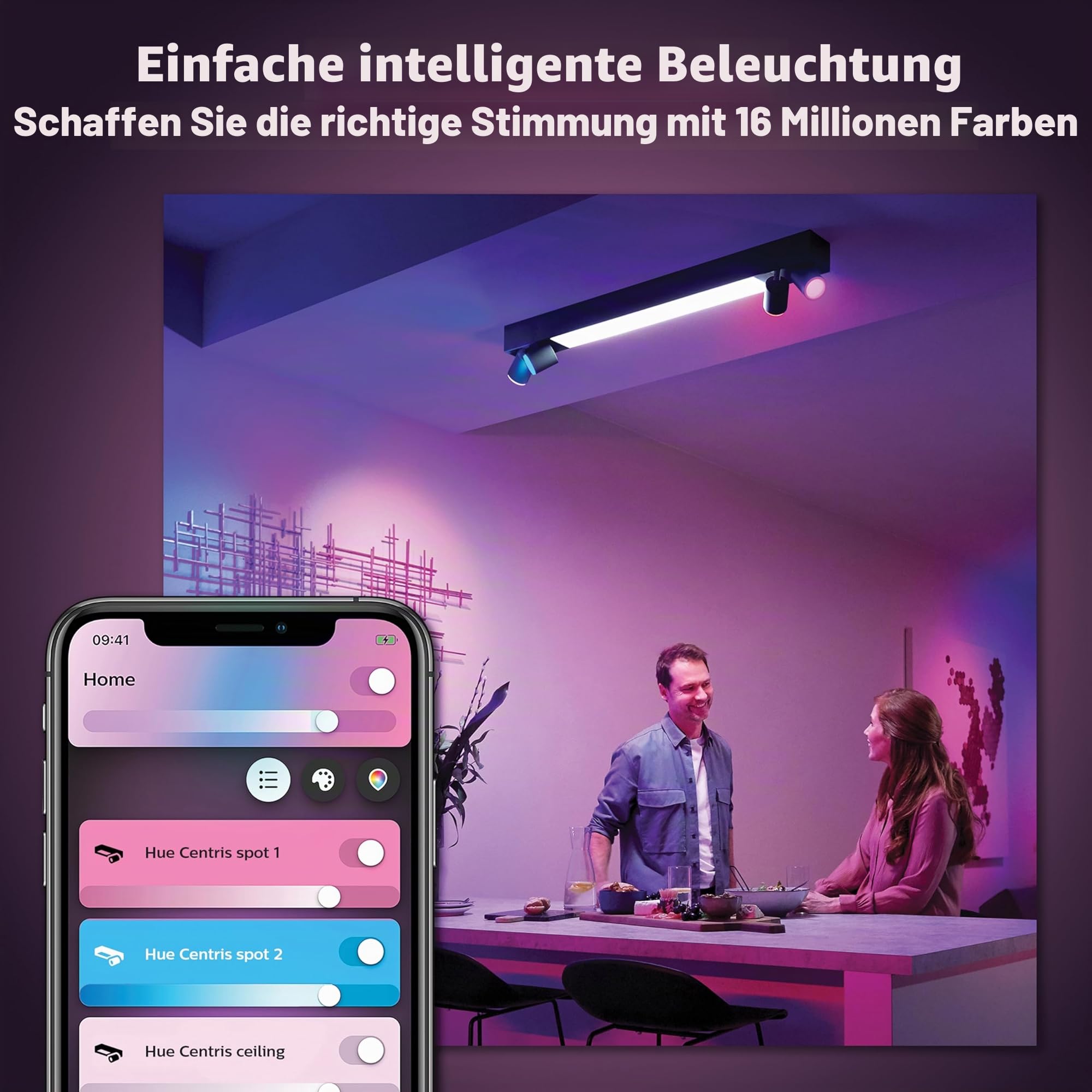 Philips Hue White & Color Ambiance Centris 4er Spot, dimmbar, 16 Mio. Farben, schwarz