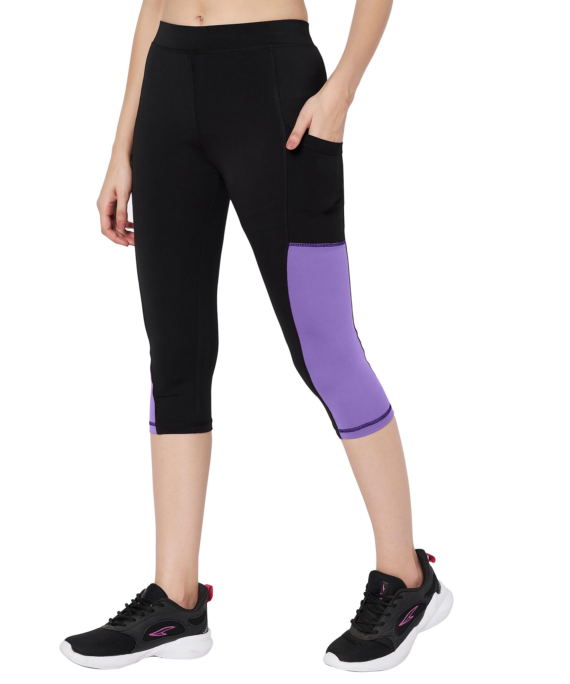 mehrang High-Waisted Capri Leggings with Side Pocket – Black & Contrast Color Block Activewear for Gym, Yoga, and Everyday Comfort for Women-picture-2