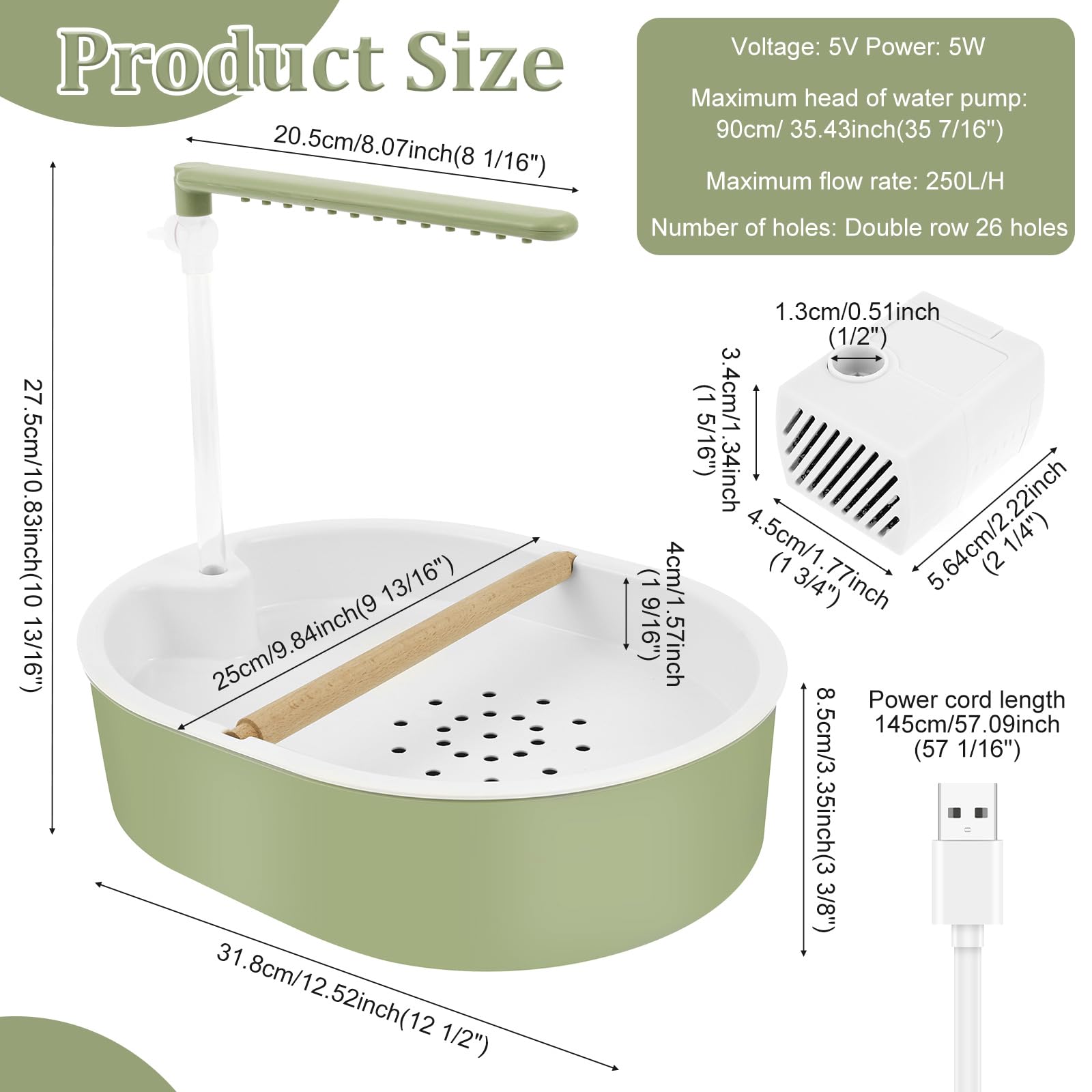 Douche pour oiseaux, perruches, baignoire, automatique, avec débit d'eau réglable, 32 x 26,5 cm, boucle d'alimentation USB avec 26 sorties d'eau pour perruches, canaris, calopsittes - 2
