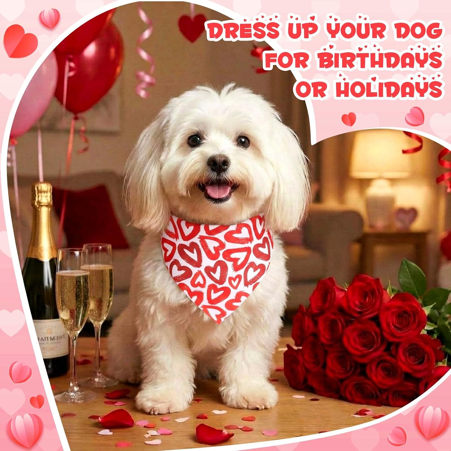 Youyole 120 Pcs Valentine's Day Dog Bandana Bulks Love Dog Bandanas Valentine's Day Pet Scarf Soft Cat Triangle Scarves Pet Bandana Red Pink Heart Bibs for Small and Medium Breed