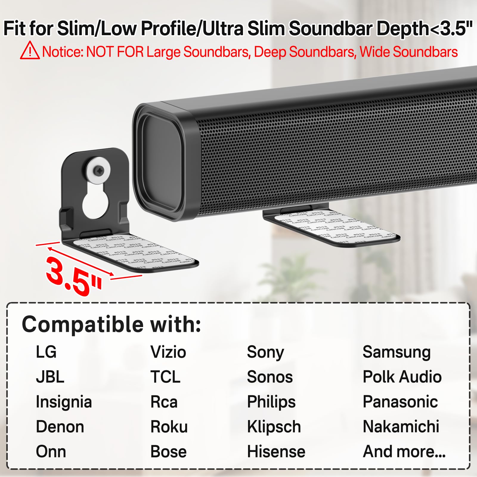 Soundbar Wall Mounts for Ultra Slim Sound bar Mounts Up to 3.5" Depth&10Lbs — Amazon image 2