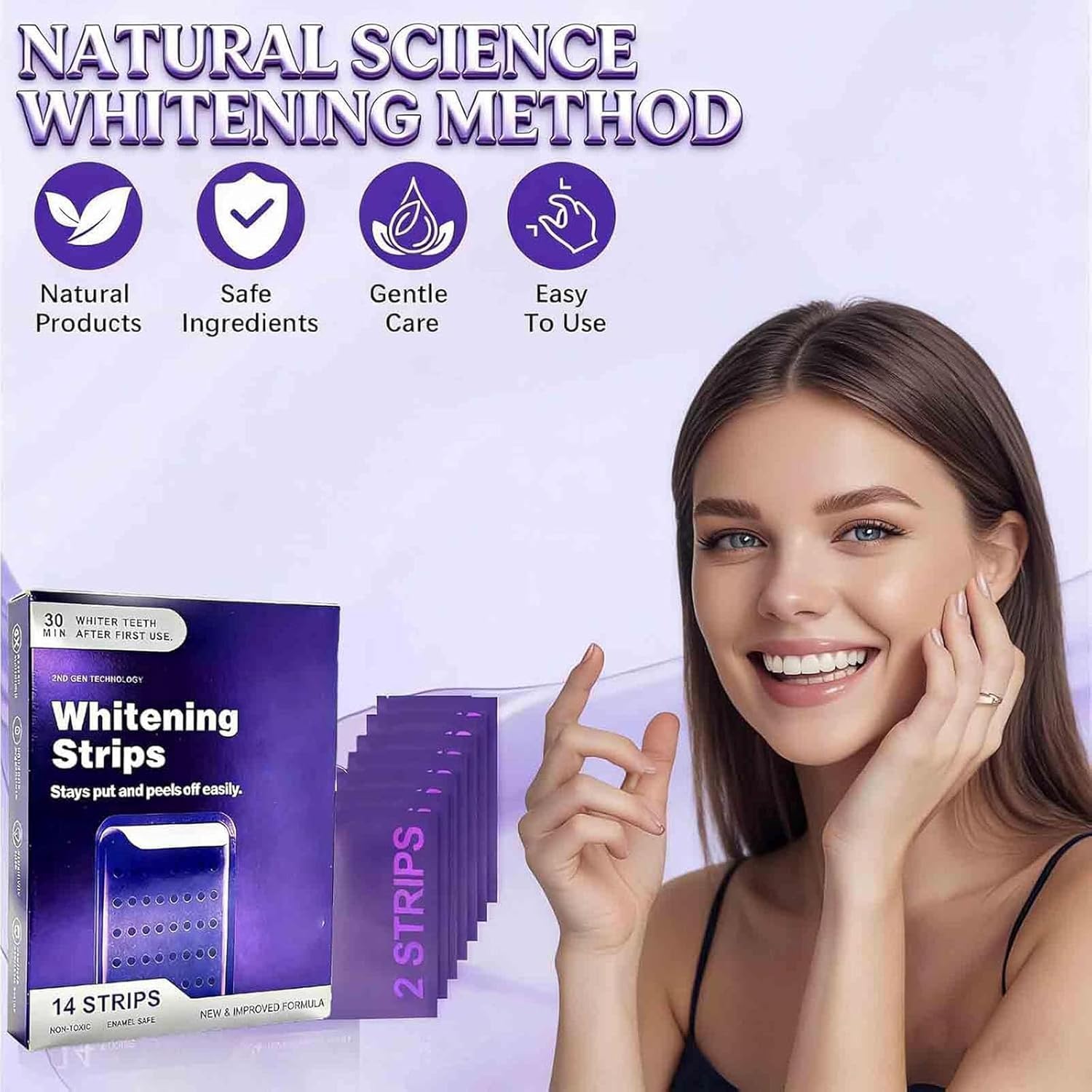 Ggvbeauty Whitening Strips, Gentle Whitening Kit for Sensitive Teeth - Removes Surface Stains from Coffee and Tea, Enamel Friendly Formula (1 Box)