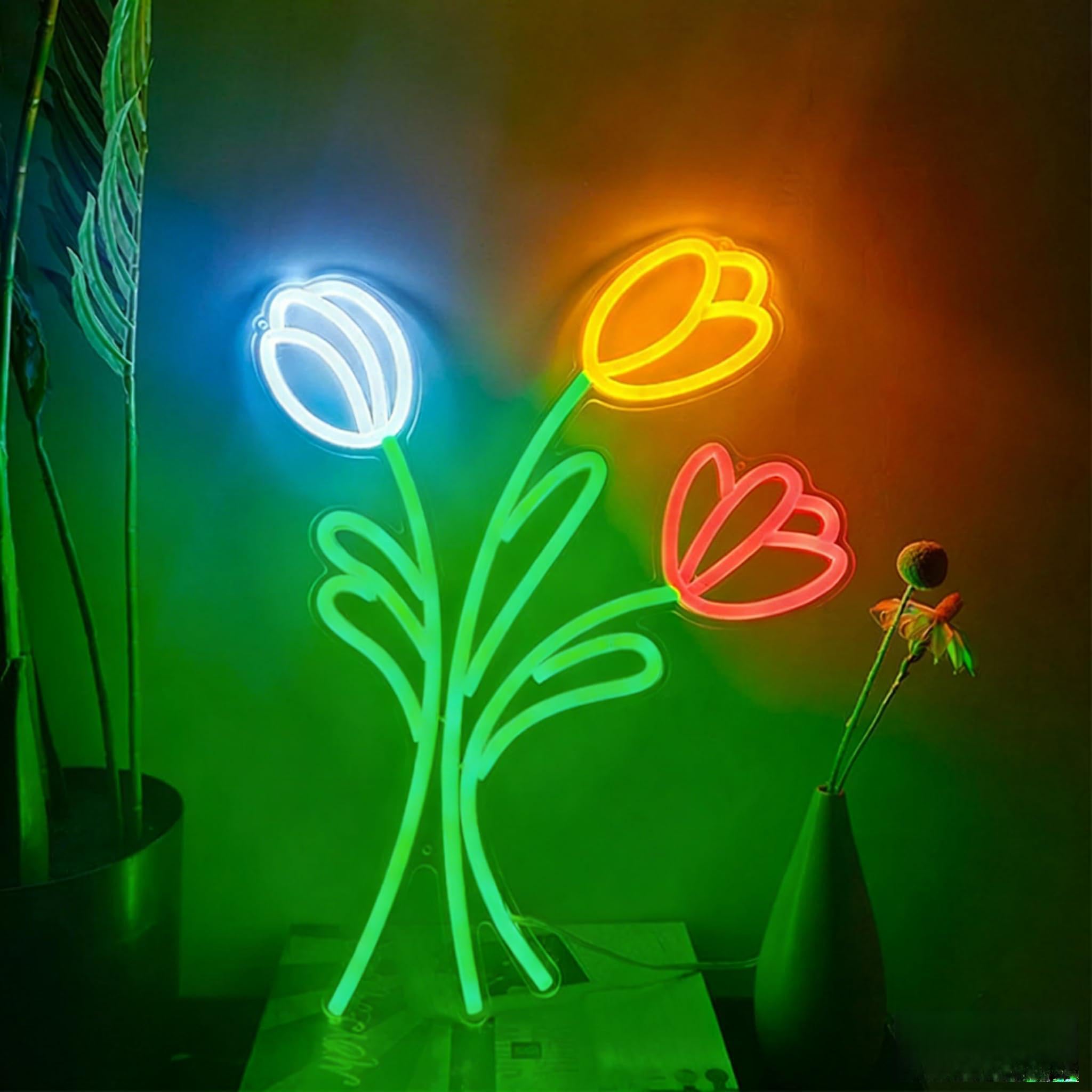 Tulip Flower Neon Sign for Wall Decor Colorful Summer LED Tulip Lamp Neon Night Light for Flower Shop Decor Tulip Sign for Living Room Party Decoration Bedroom Mothers Day Gift