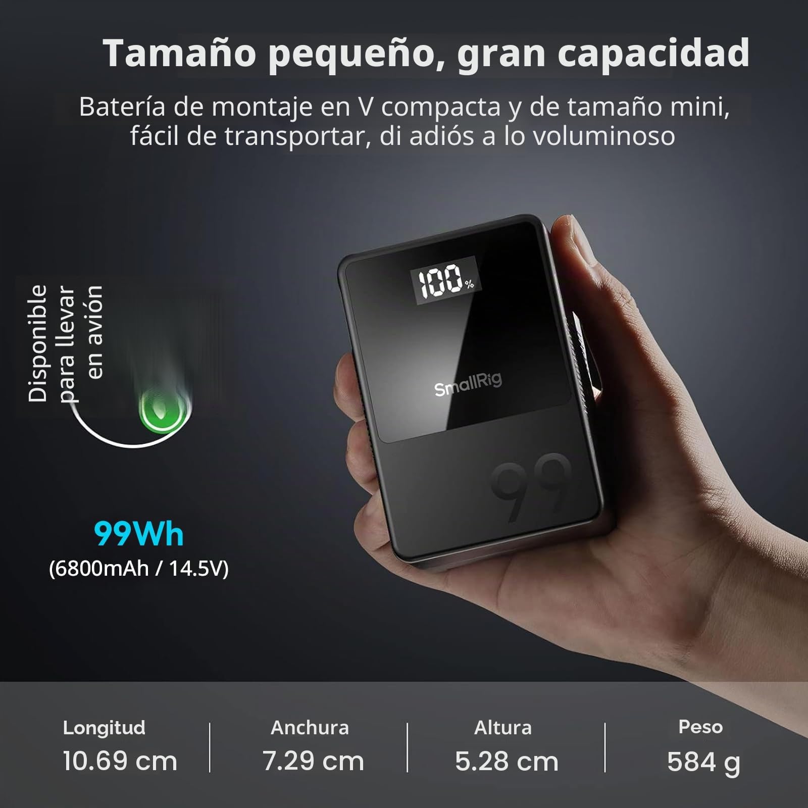 SMALLRIG Batería V-Mount VB99, Battery Mini V-Mount de 99 Wh/6800 mAh con Carga Rápida PD 100 W USB-C, con Placa de Batería V-Mount, Batería V-Mount y Placa para Cámara DSLR, Trípode - 5048