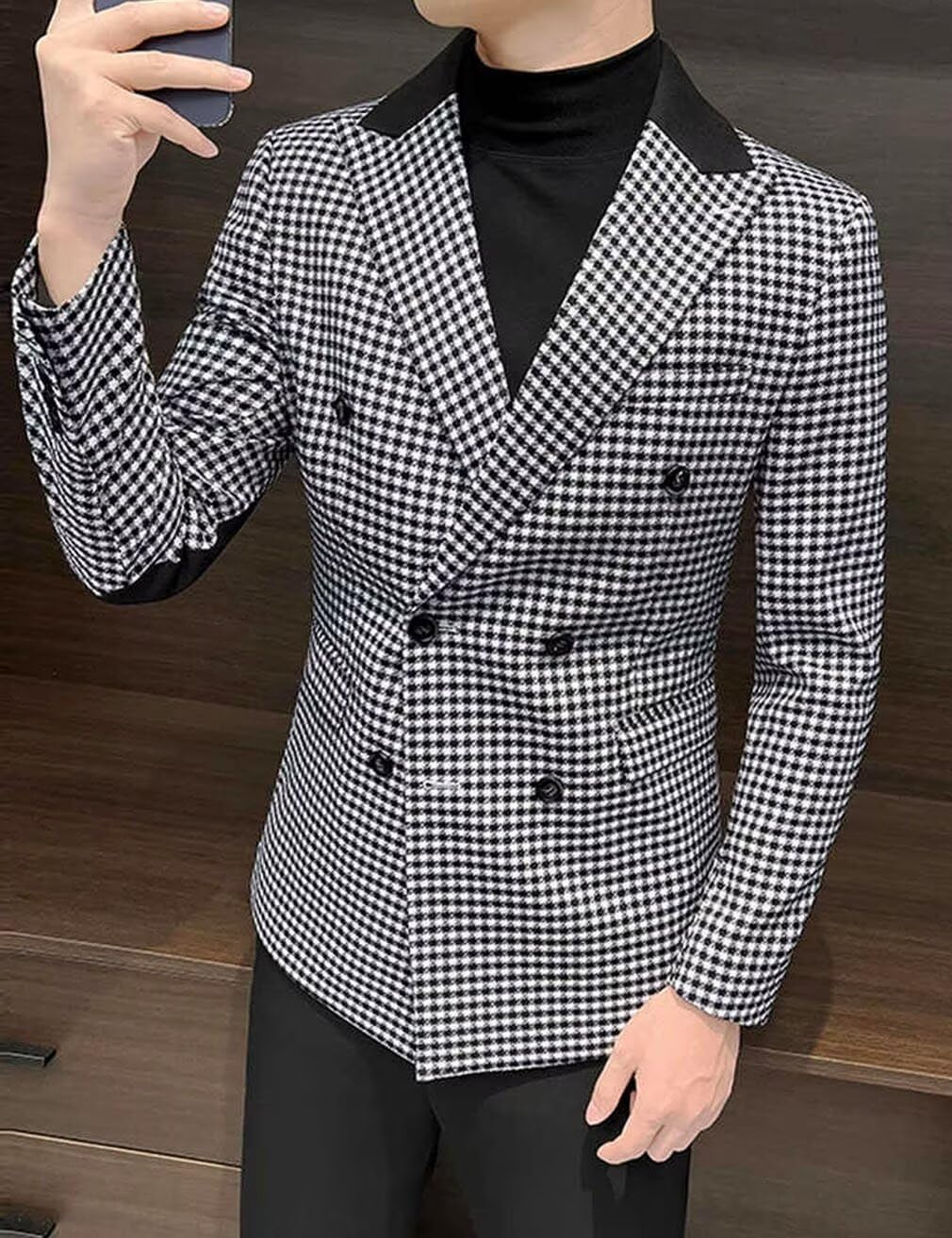 Mens Plaid Blazer Jacket with Elbow Patch Slim Fit Fashion Business Casual Sport Coat - Image 5