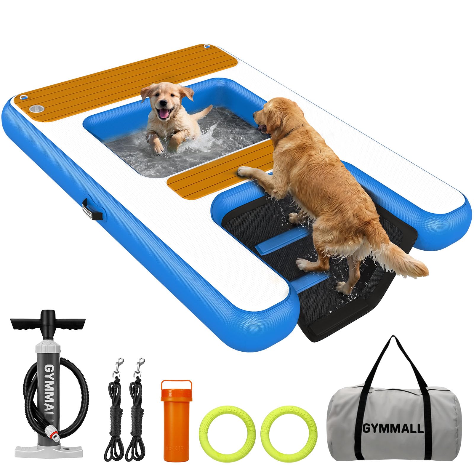 Aufblasbare Hunderampe, 170x120cm, Bis 150kg | Schwimmend, 2-in-1 Plattform & Rampe, Reißfest, für Boote/Pools/Docks, Gelenkschonend für ältere Hunde, einfache Lagerung