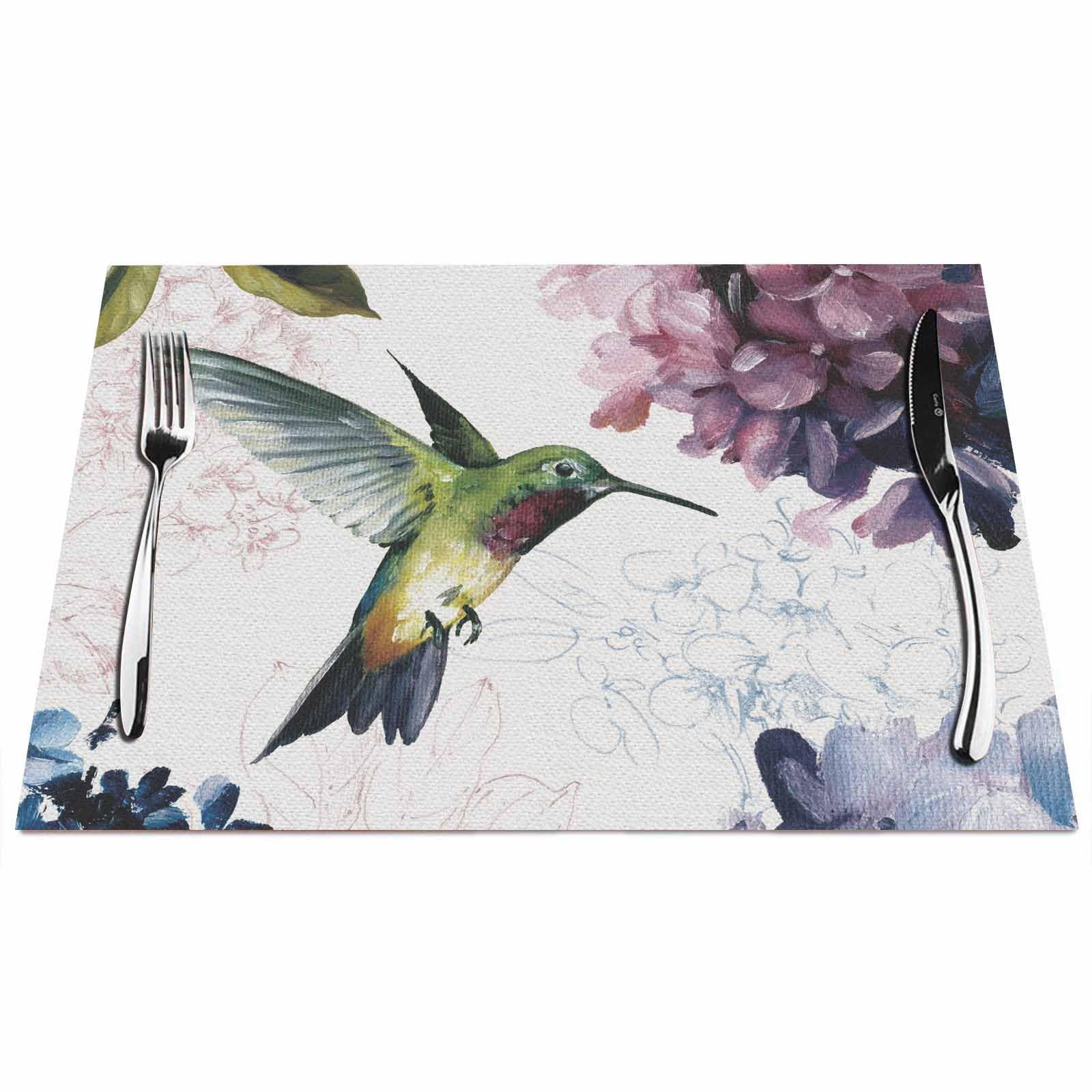Walmsco Placemats Hummingbird Watercolor Painting Decor For Dining Room Kitchen Table,Waterproof Non-Slip Washable Heat Resistant Placemats,Set of 4,12"x18"