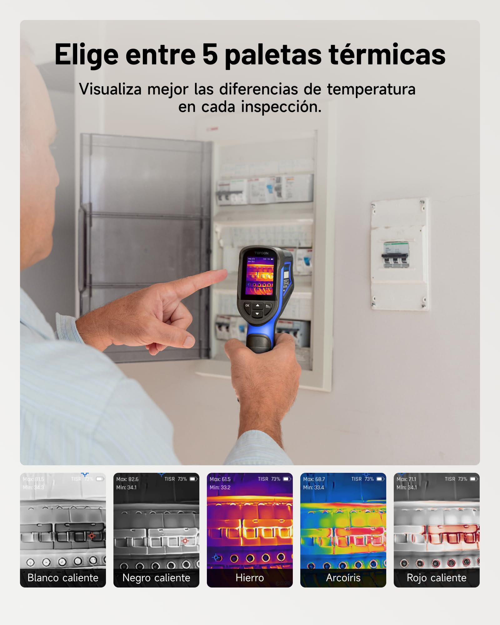 TOPDON Camara termica TC004 Mini New, resolución IR 320×240, camara termografica con 14h de autonomía, análisis en PC, Wi-Fi, -20°C a 550°C, memoria de 8 GB, grabación de vídeo y alarma de temperatura