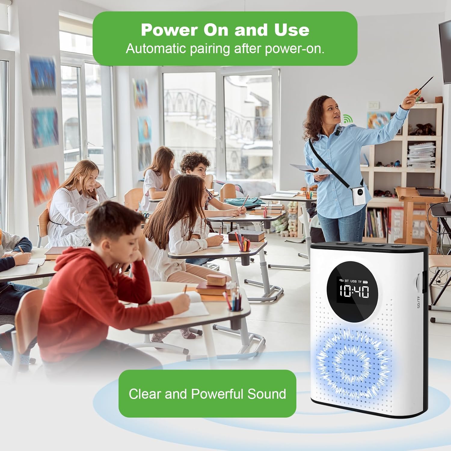 AURTEC Voice Amplifier with Magnetic Wireless Lavalier Microphone, Portable Amplifier with 2.4G Wireless Microphone, Supports Bluetooth, TF Card, USB Flash Drive and AUX Input