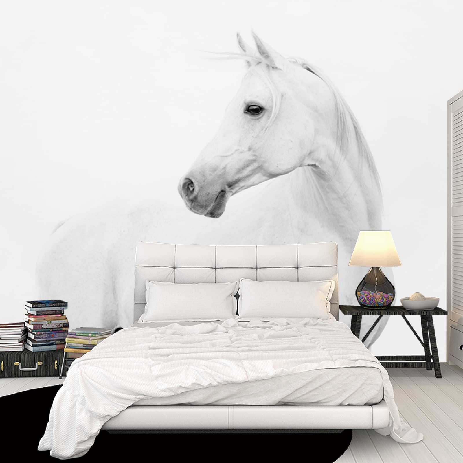 Papier peint cheval blanc 3D 400x280cm pour décoration murale de salon