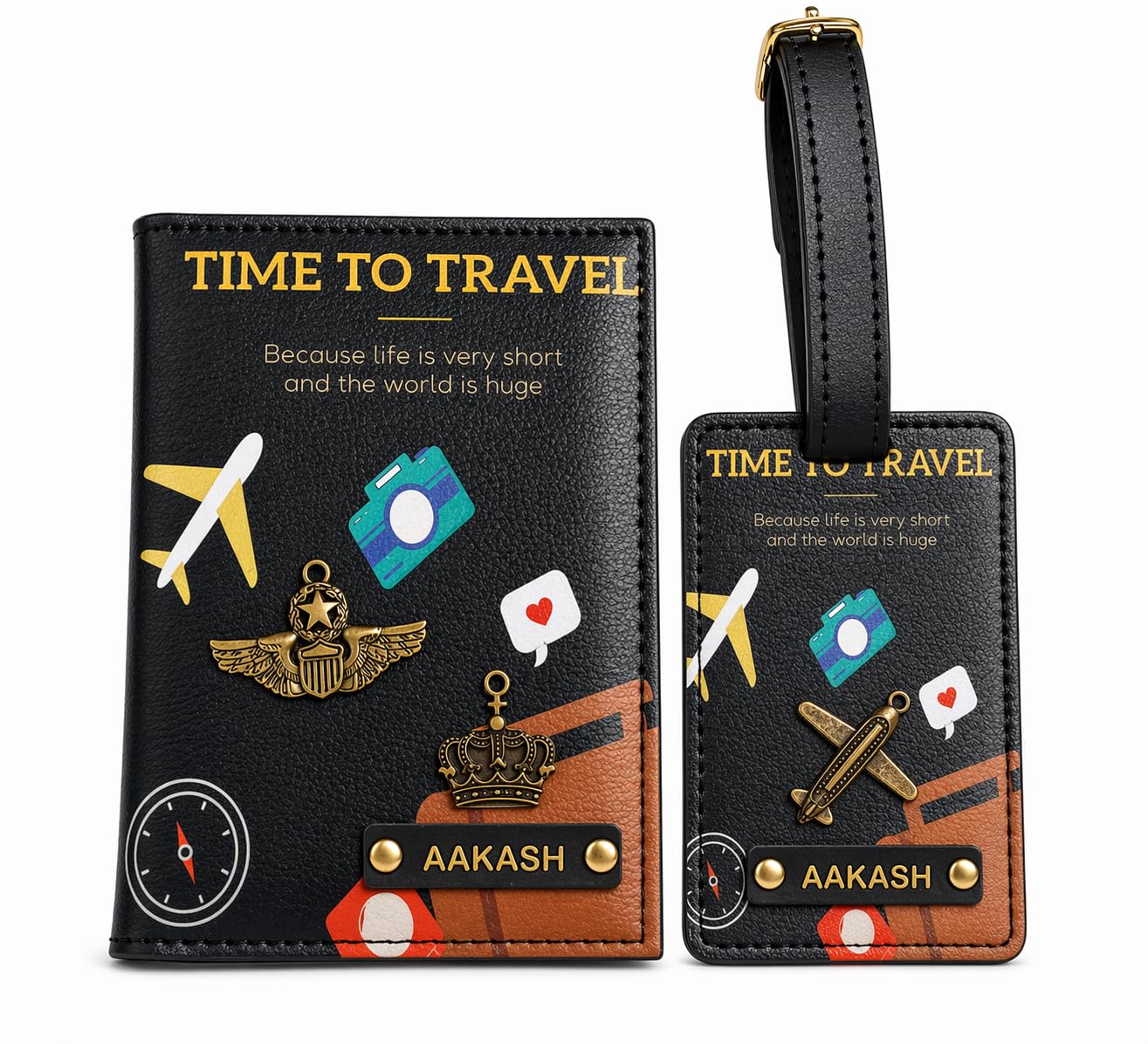 Multicolor Unisex PU Travel Passport Cover & Luggage Tag (GC-PRI-TTTB)-image-44