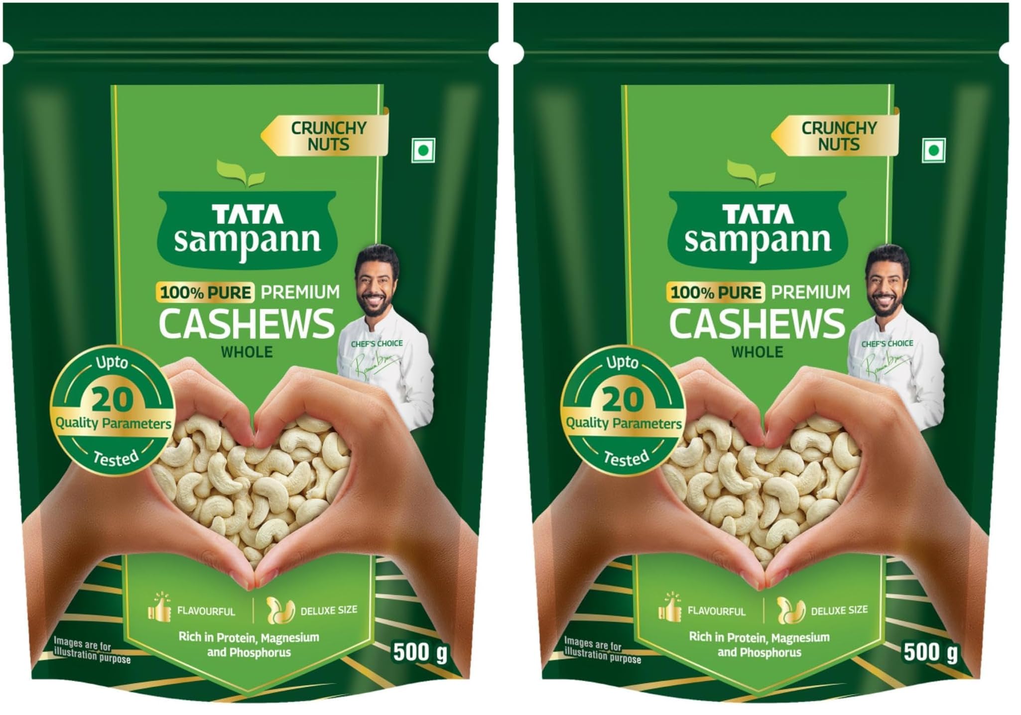 Tata Sampann Pure Cashews Whole/Kaju, 500g, Nutritious &