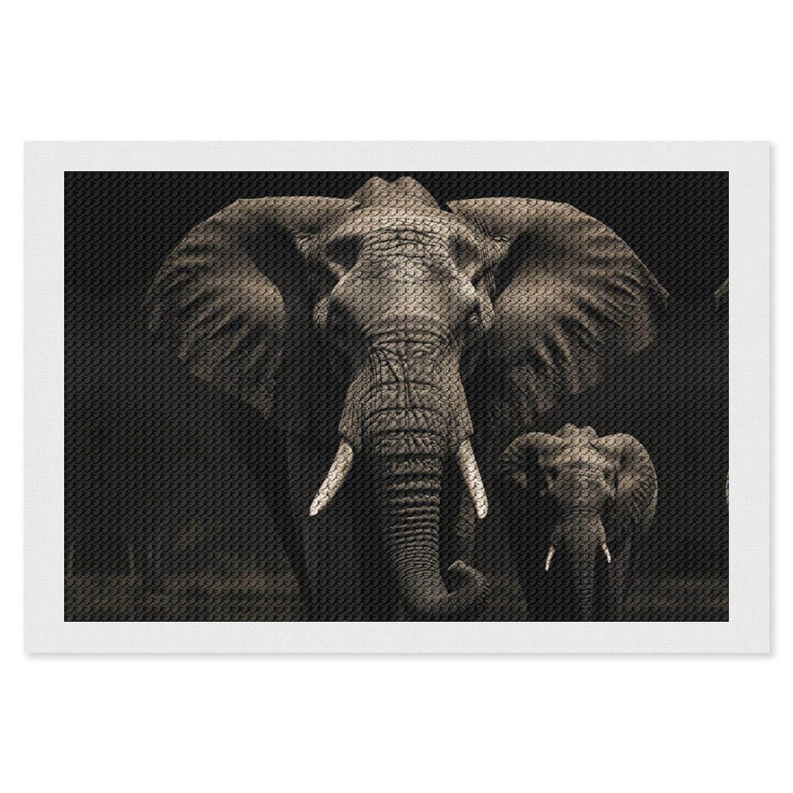 Elephant Black Diamond Art Kits for Adults, DIY 5D Diamonds Painting Kits for Beginner, Round Full Drill Diamond Dots Painting, 8"x12" Diamonds Pictures Gem Art and Crafts Wall Decor