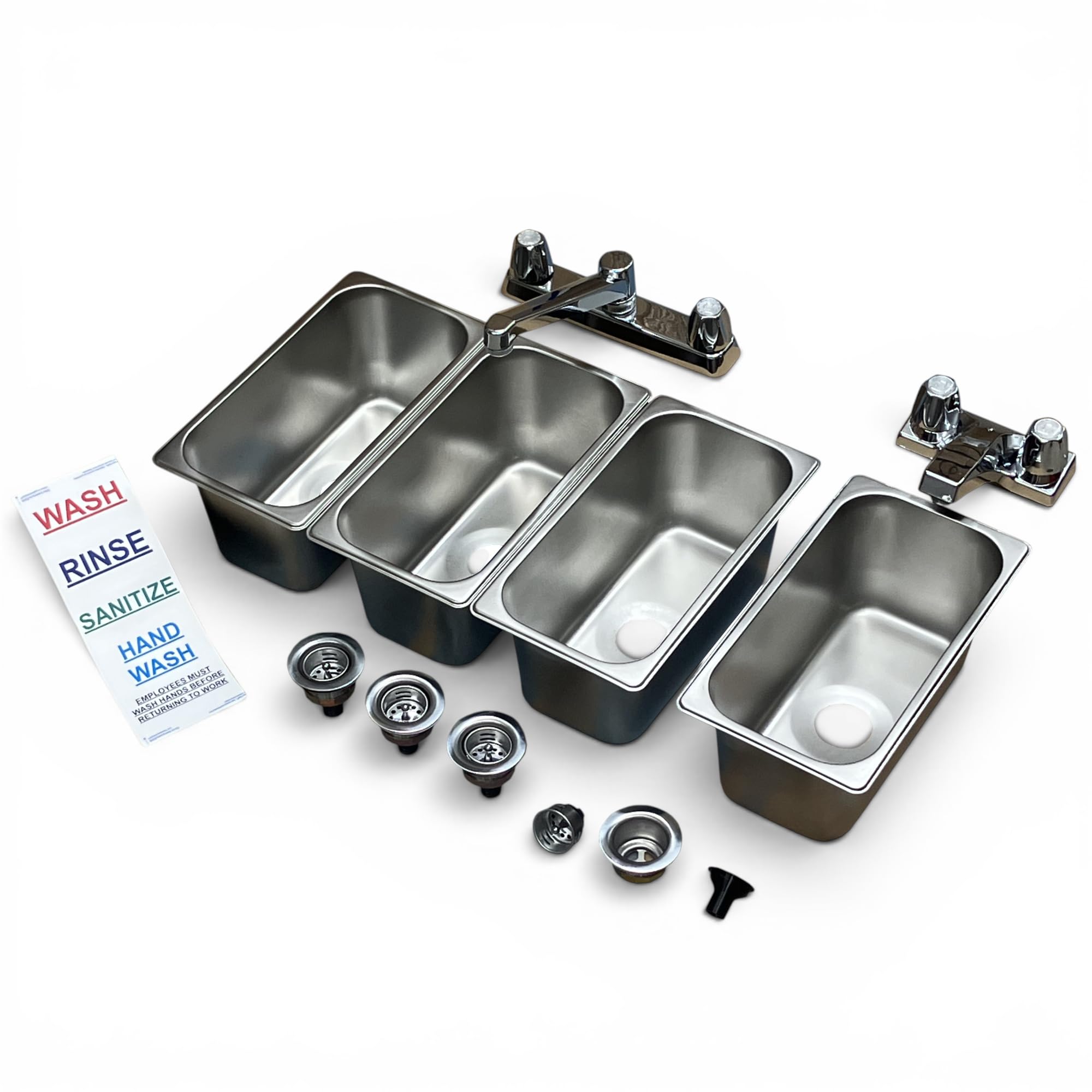4-Compartment Drop-in Stainless Steel Concession Sink Kit, 12.75x7x6 inches