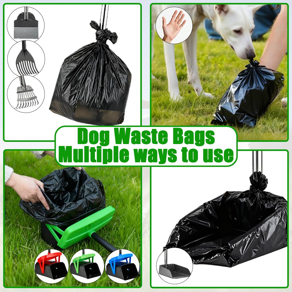 FUSBUNTY Bolsa para excrementos de perro, 100 bolsas de basura para perros de 19.7 x 17.7 pulgadas para FUSBUNTY Pooper Scooper giratorio y juego de rastrillo