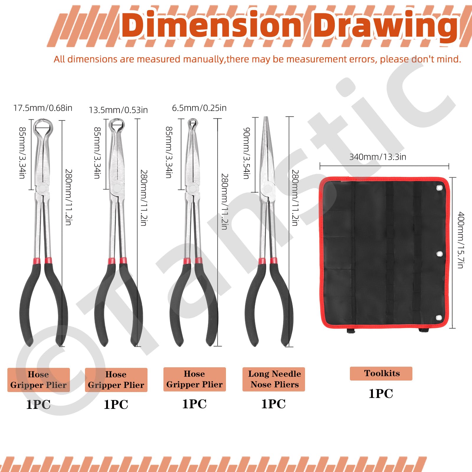 Tanstic 4Pcs Hose Grip Pliers & Long Needle Nose Pliers Set, 5/16”, 1/2” - Image 2