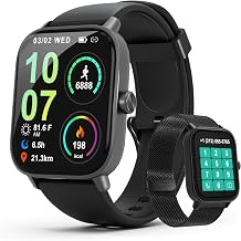 Smart Watch for Men & Women Android & iPhone, 1.83" HD Touchscreen, 24/7 Heart Rate, Sleep & Fitness Tracker, Answer/Make Calls/100+ Sports Modes/Message Reminder, IP68 Waterproof, Pedometer, 2 Bands