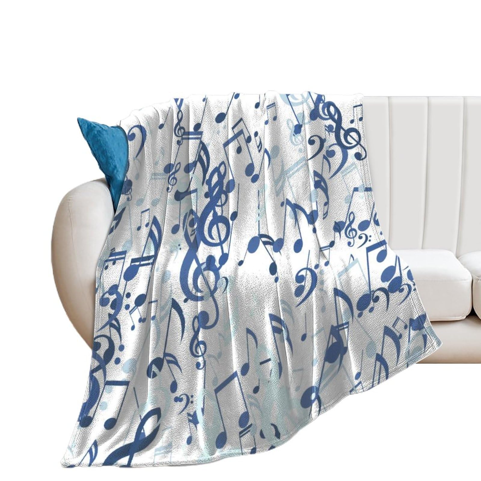 Couverture Polaire Note Bleue 130x150 cm Plaid Canapé Flanelle Doux