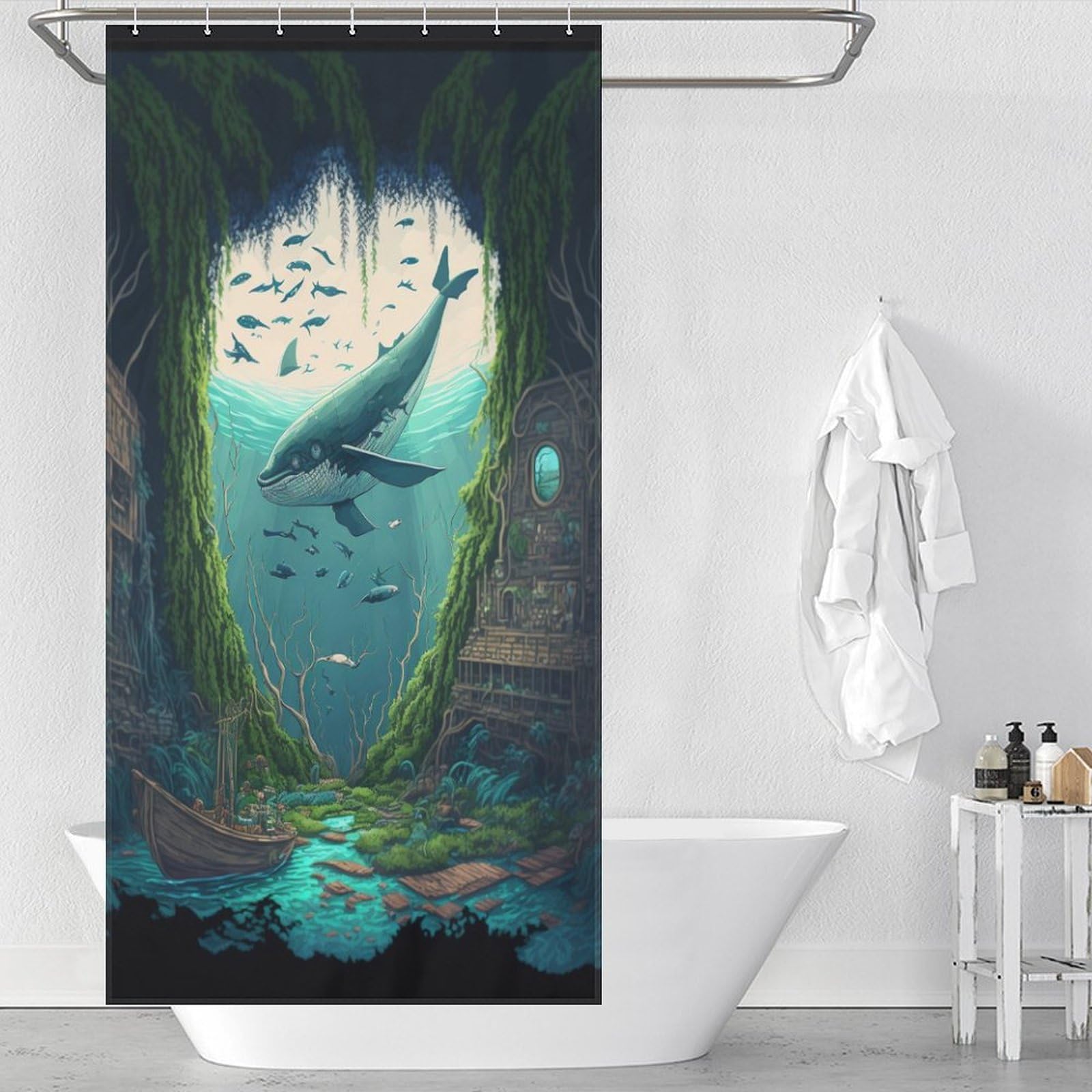 Rideau de bain baleine en tissu haut de gamme imperméable pour douche moderne