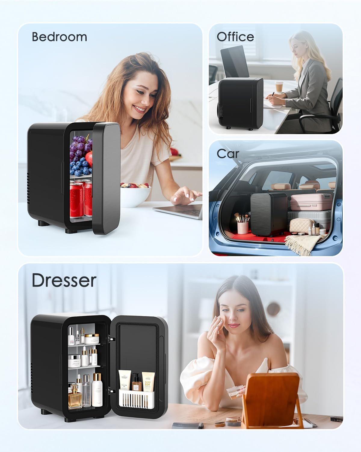 Skincare Fridge with Glass Panel, 6L Mini Fridge for Home/Car, AC/DC Portable Thermoelectric Cooler and Warmer, Makeup Mini Compact Refrigerator for Skincare Cosmetics Food Drinks (Black)