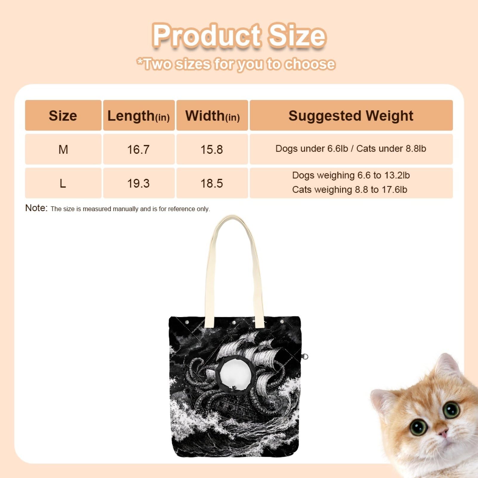 Pet Canvas Shoulder Bag Soft-Sided,Dog Purse Carrier for Small Dogs and Cats, Portable Pet Handbag with Adjustable Hole, Pet Washable Travel Tote Bag,Black Sailboat Octopus Tentacles 19.3''x16.5''