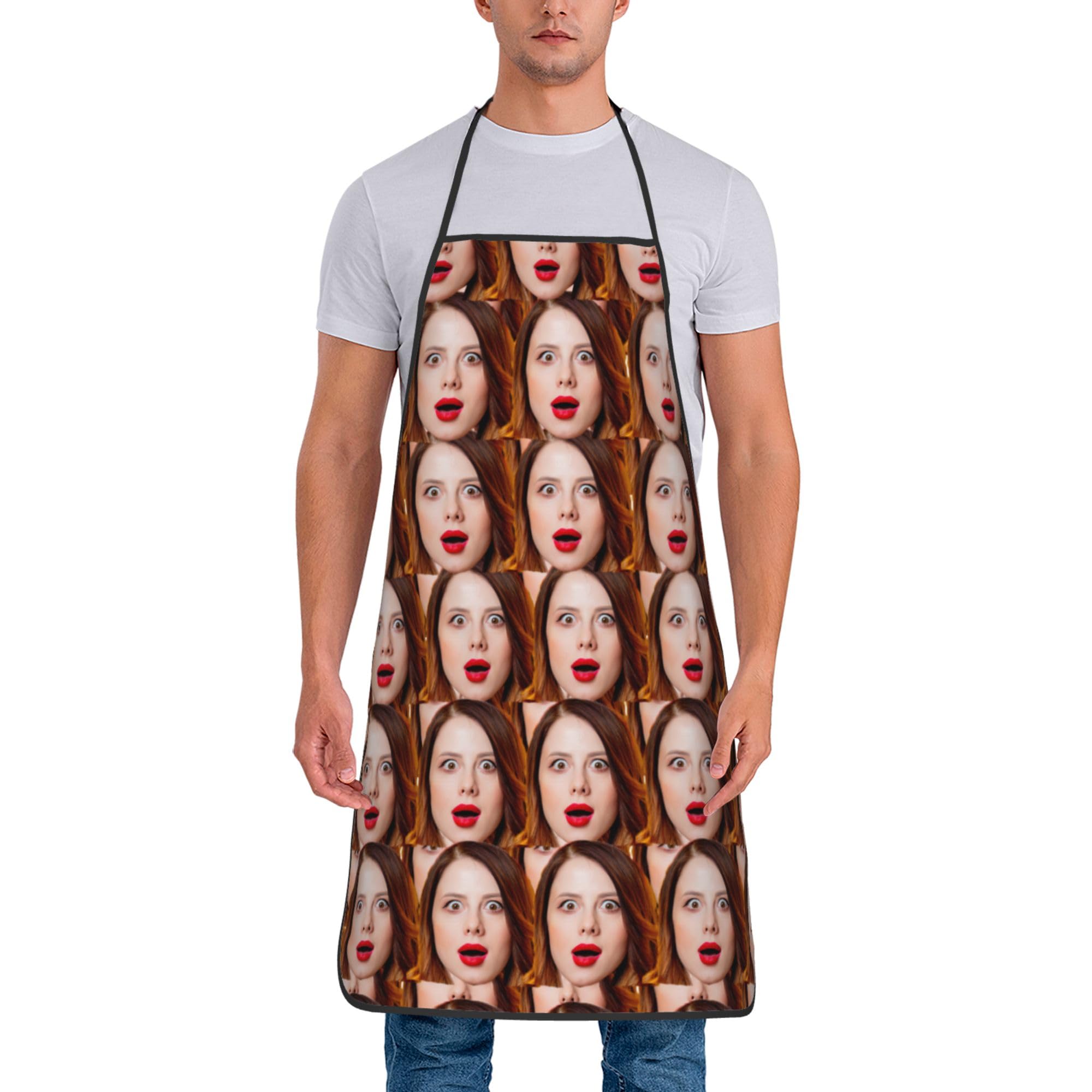Custom Face Apron with Photo, Customized Picture Chef Cooking Apron Personalized Text Kitchen Waterproof Apron\
