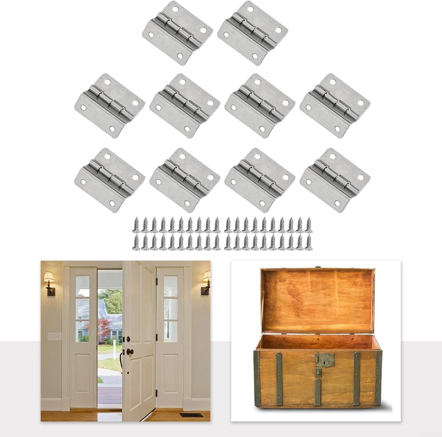 Tri Fold Hinge Nickel Plated Cabinet Hinge for Wooden Box Hardware Vintage Chest Fitting Right Angle Strap Hinge Jewelry Box Repair Part Suitcase Corner(10pcs)