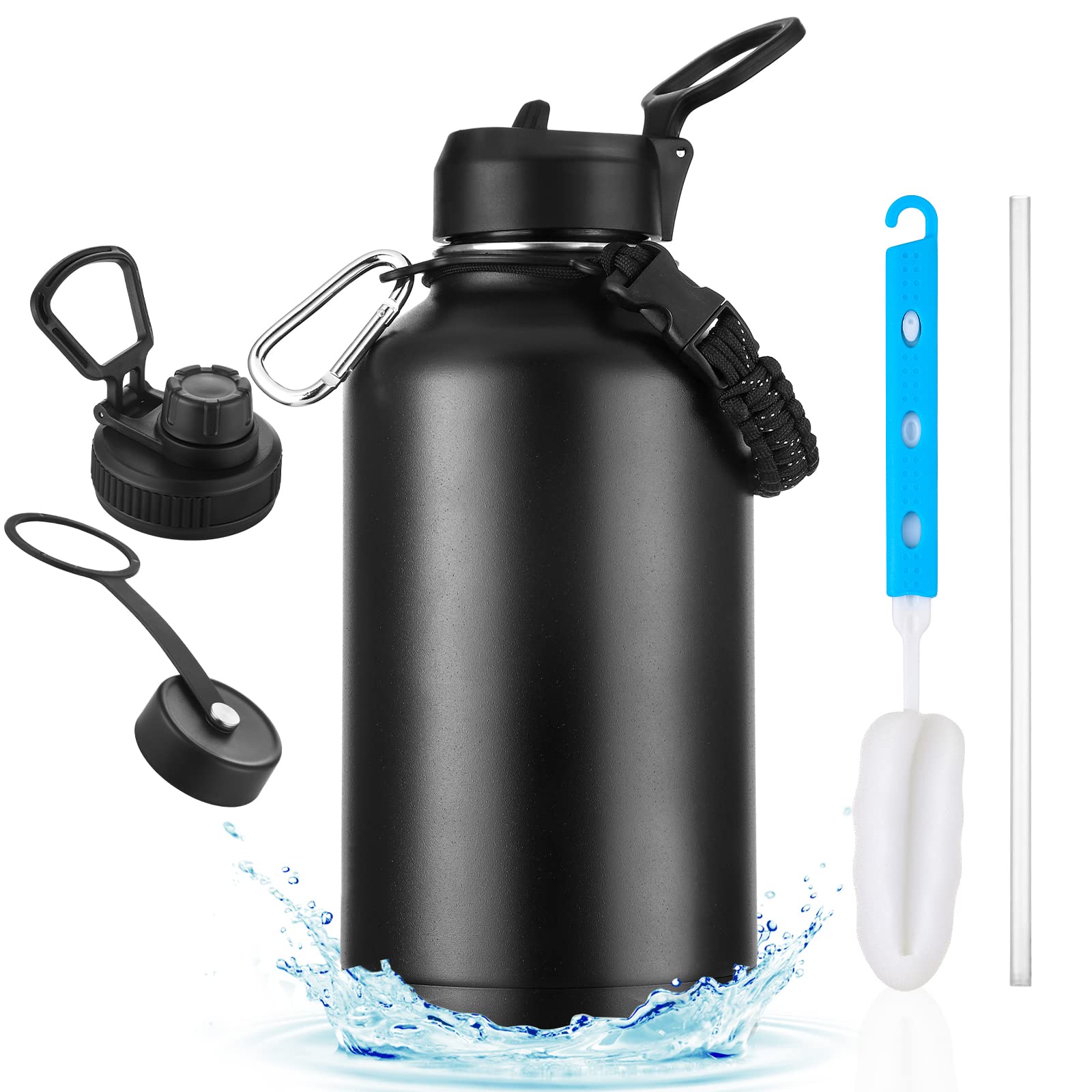 Termo Deportivo De 87 Oz Con Popote Y 3 Tapas Intercambiables - Ideal Para El Gym, Senderismo O El Día A Día