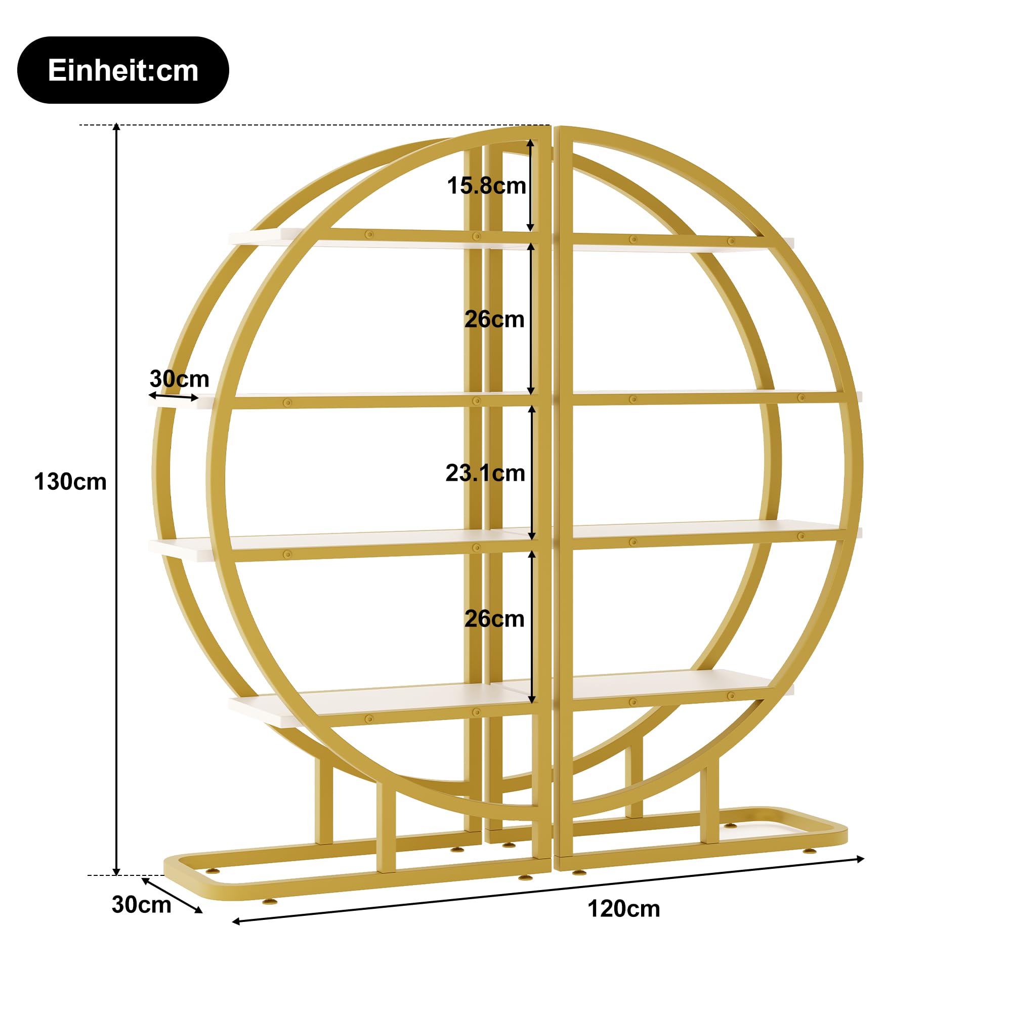 Scaffale ad Arco con Metallo e MDF, per Soggiorno, Oro e Bianco, Set di 2