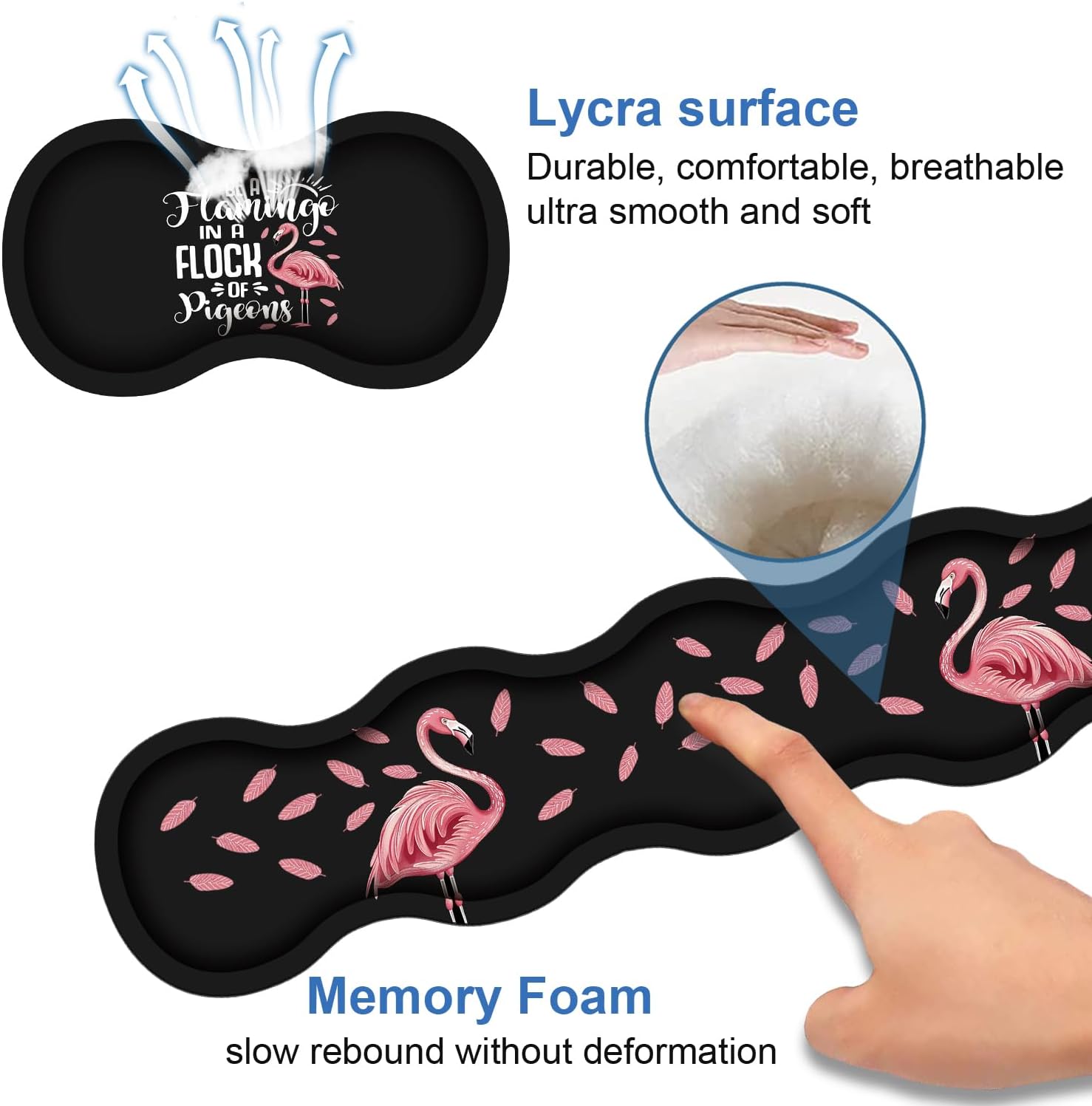 Ergonomic Memory Foam Mouse Pad Wrist Rest Set, Be a Flamingo in a Flock Pigeons Inspirational Quote Large Desk Pad + Keyboard Wrist Rest + Mouse Wrist Cushion + Coaster for Home Office Study Gaming