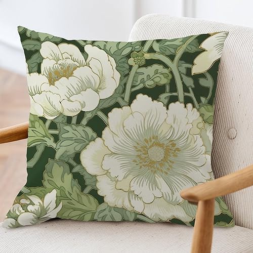 Miniatura 3 de ArogGeld Fundas de cojín asiáticas de Chinoiserie con diseño de flores blancas y verdes, funda de almohada chinoiserie con diseño de peonías y hojas