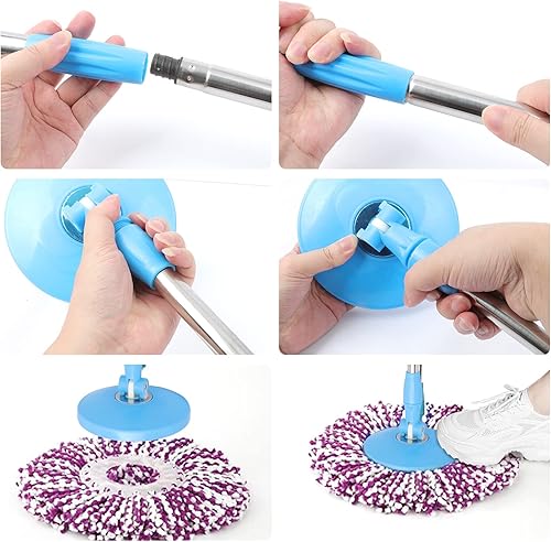 Miniatura 4 de Repuesto de mango de poste de fregona giratoria azul para mopa de piso 360 sin pedal versión de pedal rascador de limpieza de piso para oficina en