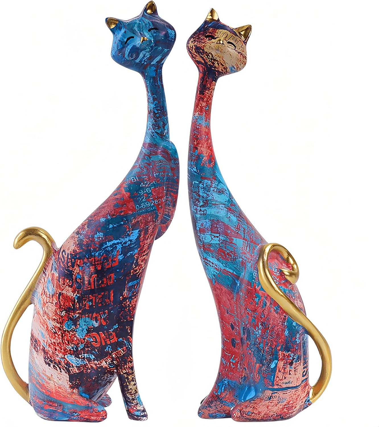 2 pcs Oil Painting Resin cat Art Decorative Sculptures, Home Office, Home, Hotel Bookshelf Desktop Decoration (4.7IN * 2.3IN * 9.7IN)