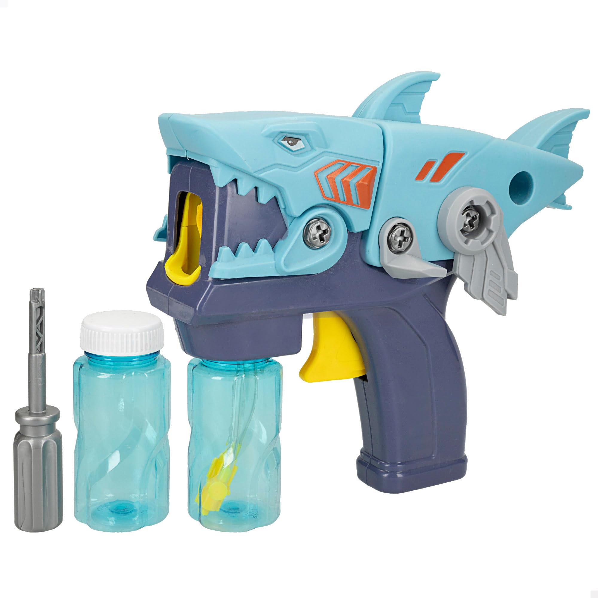 ColorBaby Color Bubbles Pistola pompas jabón, Tiburón, Monta y desmonta, 20 cm, Luces, Incluye solución jabonosa 2x60 ml, Máquina Burbujas, Juguetes Exterior, Pompero eléctrico, Pomperos niños, 47664
