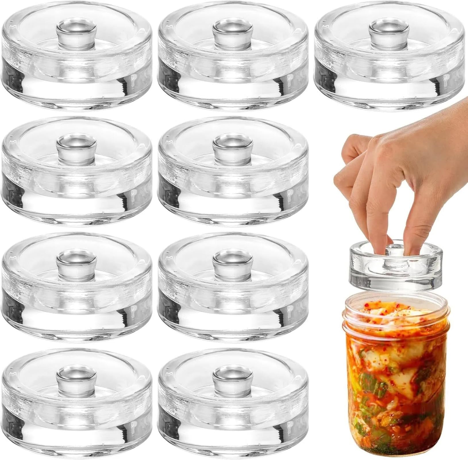 THE WHITE SHOP 9 Pack Glass Fermentation Weight, Easy Grip Fermenting Weights Canning Weights and Pickling Glass Weight for Wide Mouth Mason, Clear