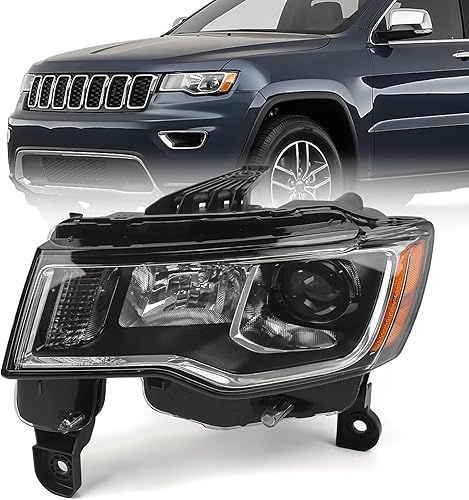 FIONE Conjunto de faros delanteros halógenos compatible con Jeep Grand Cherokee 2017 2018 2019 2020 2021 repuesto con carcasa cromada, color blanco,