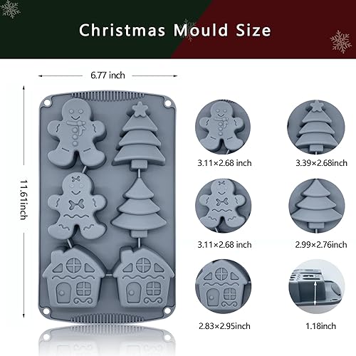 Miniatura 2 de Moldes de silicona de Navidad para hornear grandes moldes de silicona para árbol de Navidad, moldes de silicona en forma 3D para hombre de jengibre,