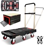 Heavy-Duty 500LB Capacity Hand Truck with One-Touch Retractable Handle & Extendable Plate, Portable Collapsible Dolly Cart with 4 Wheels w/Brakes Folding Luggage Cart for Travel/Home Use, Green