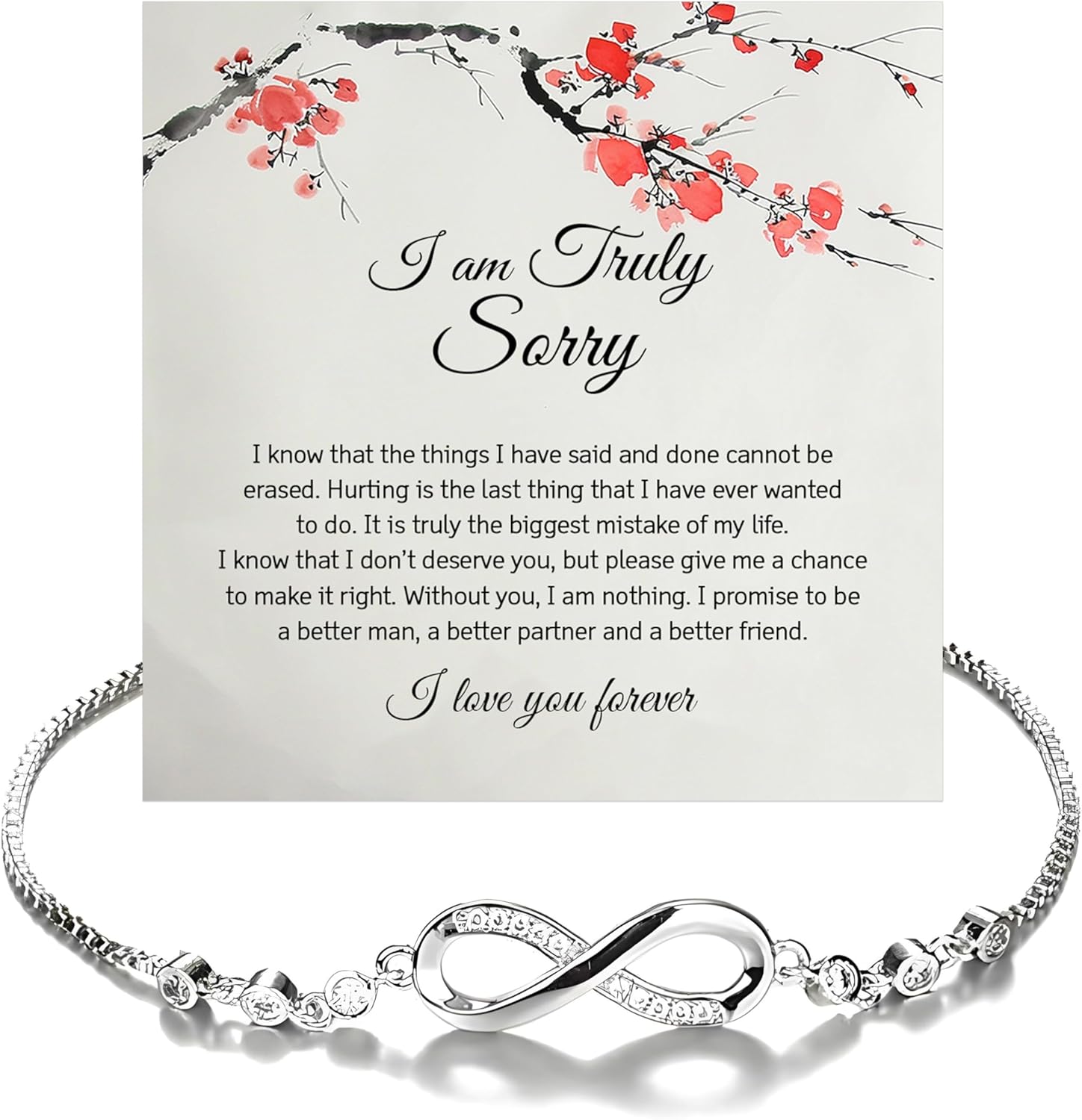 I'm Sorry Gifts For Her Infinity Heart Bracelet, Sorry Gift, Apology Bracelet Card, Forgive Me Jewelry, Sorry Partner With Heartfelt Message & Elegant Box