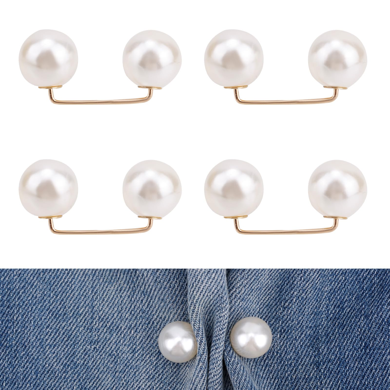 4pcs Pearl Jeans Ankle Clip, Multi-Function Pearl Holders for Hemming Pants Shirts Anti Stepping Slipper Buckle Pants Adjuster for Collar Shawl Dresses Daily Wear-image-7