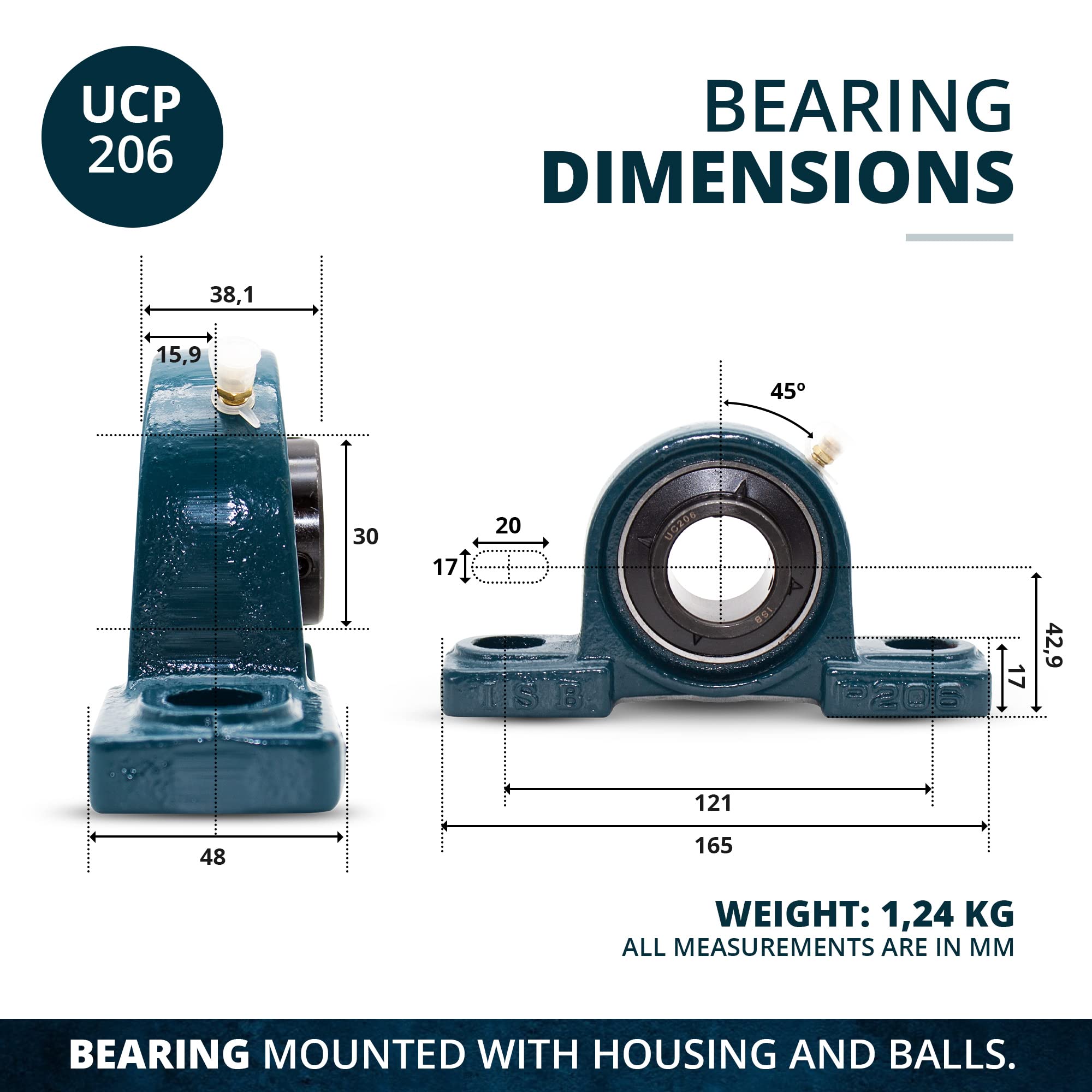 UCP203 | Blocco Di Supporto Per Cuscinetti, RS PRO, Interno 17mm - Foto 4