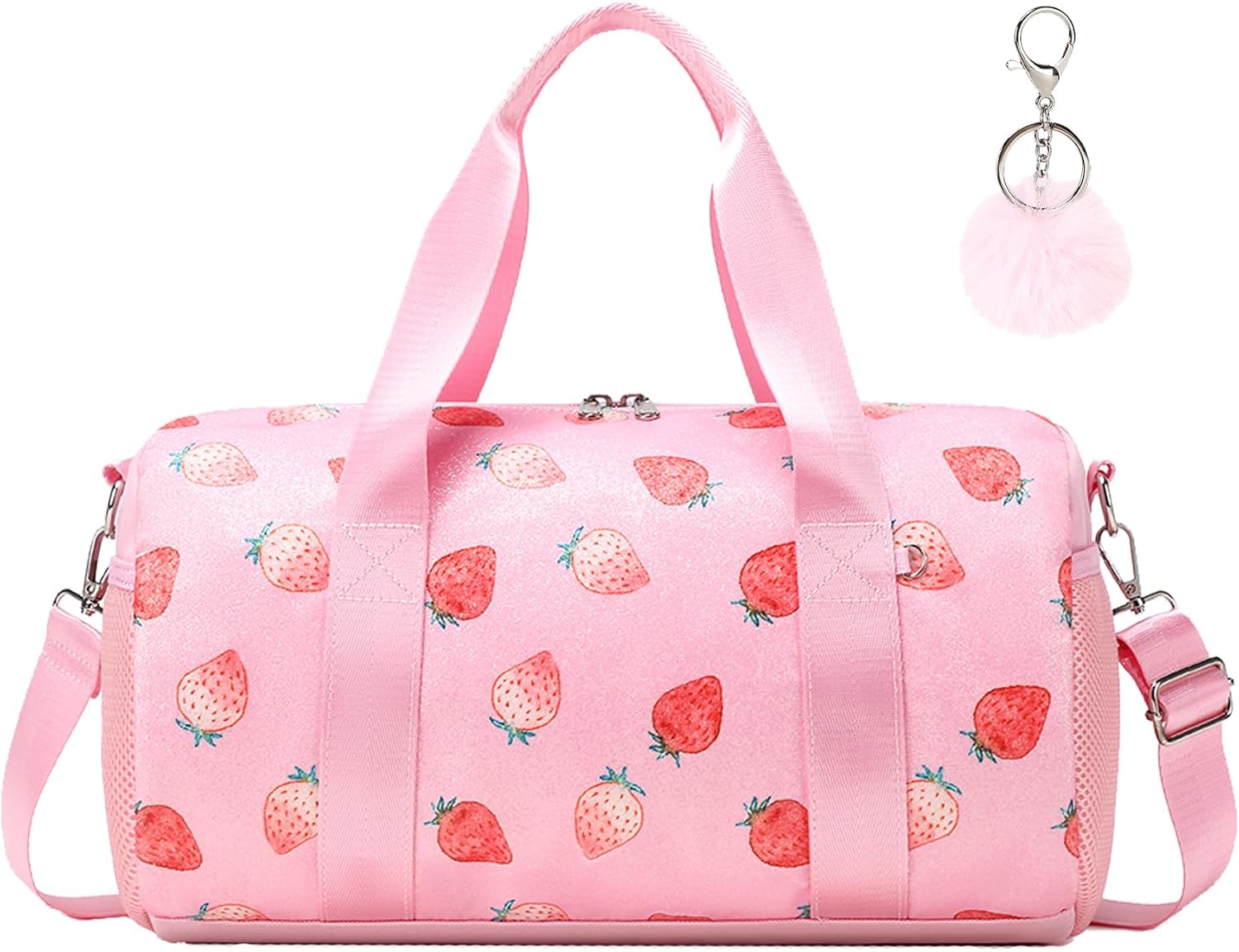 Dance Ballet Bag for Girls 4-6 Ballerina Gymnastic Bag Toddler Small Duffle Dance Bags for Little Dancers,Strawberry Glitter Material,14"*8.26"*8.26"