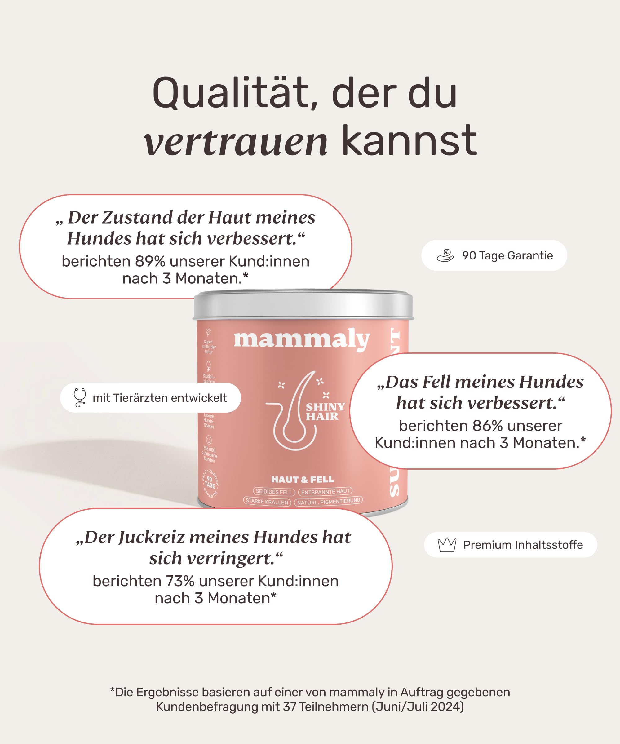 mammaly Fellpflege Leckerlis Hund mit Bierhefe & Biotin 350g - 120x Shiny Hair Snacks gegen Haarausfall & Juckreiz Hunde mit Probiotika - Vitamin Komplex (C, E, D3, Beta-Carotin, Zink)