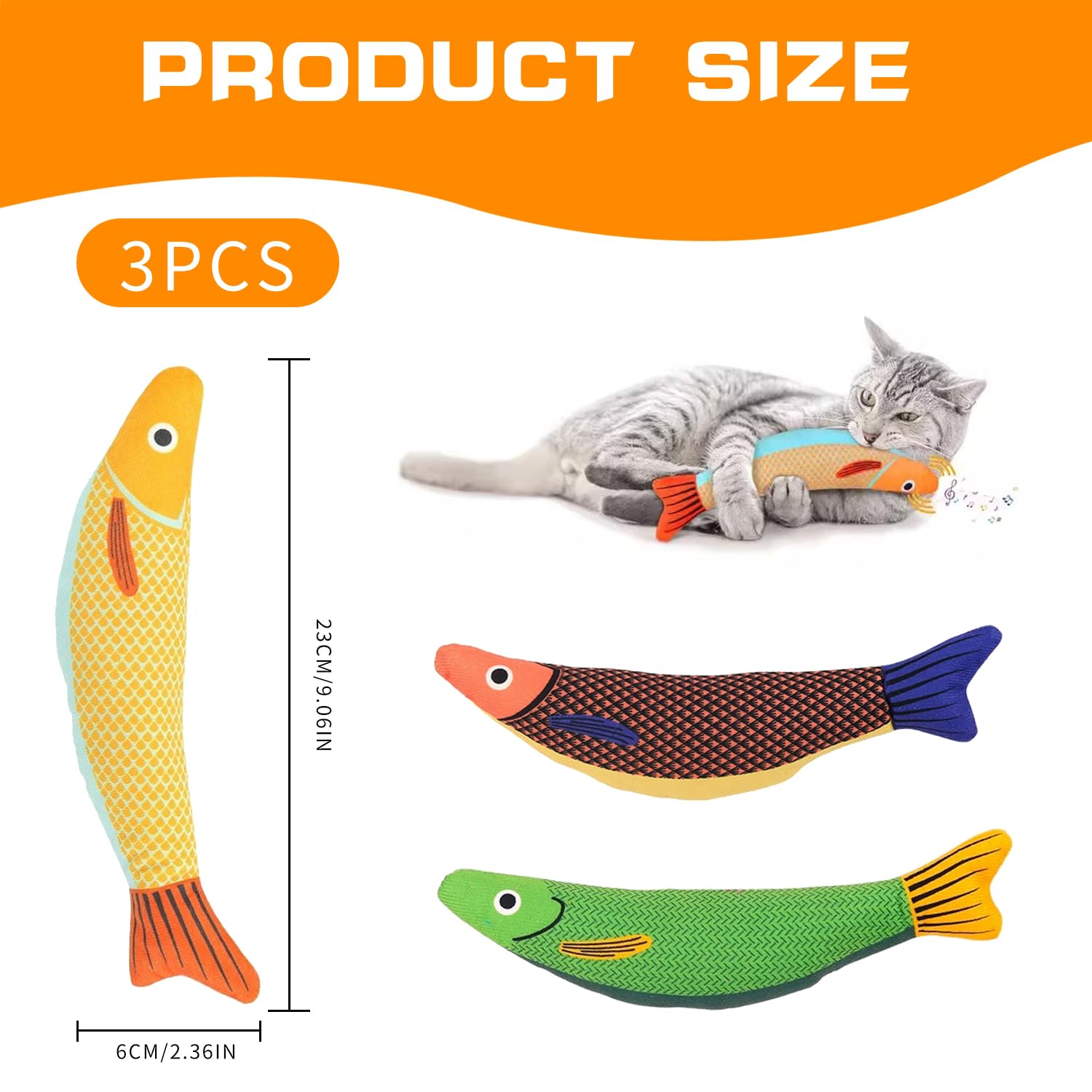 Shatore 3PCS Cat Catnip Toys - Interactive Plush Catnip Fish Toys for Indoor Cats & Kittens, Soft & Durable Cat Toys for Play - Image 2