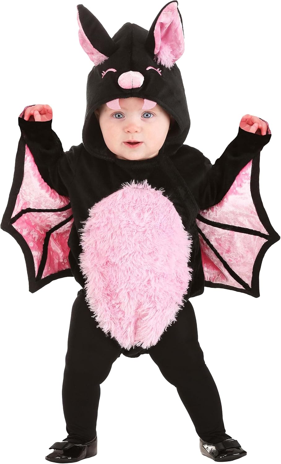 Infant Girl Bat Halloween Costume | Baby Pink Vampire Bat Hooded Bodysuit with Wings