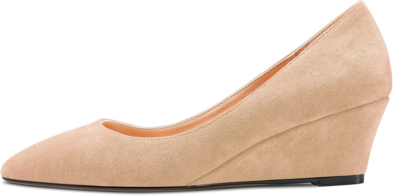 Aachcol Women Wedge Pumps Mid Heel Pointed Toe Slip-on Dress Shoes Wedding Party 2 Inch